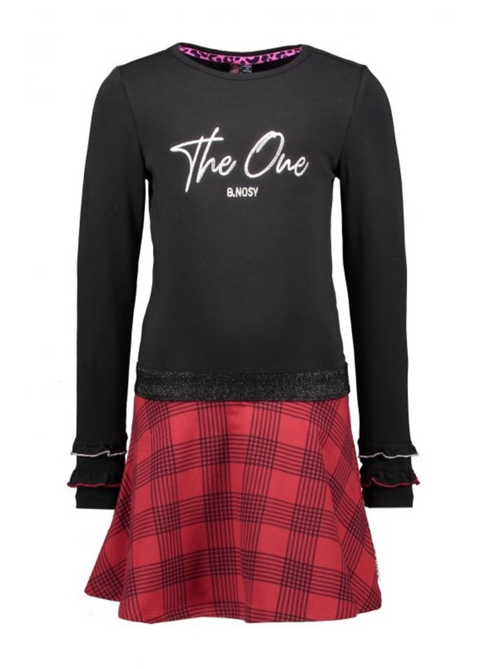 Girls 'The One' Black Top with Red Plaid Skirt Dress